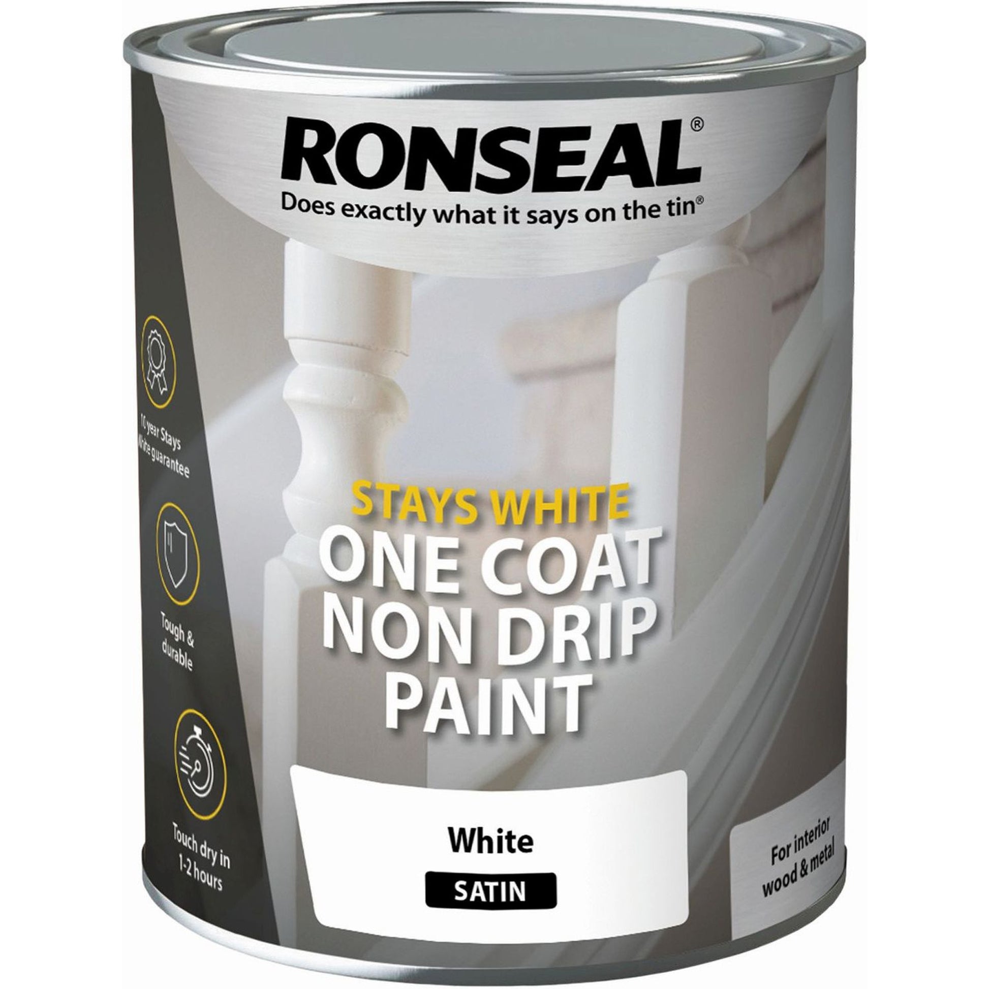 Ronseal Stays White One Coat Non Drip Paint 750ml White Satin