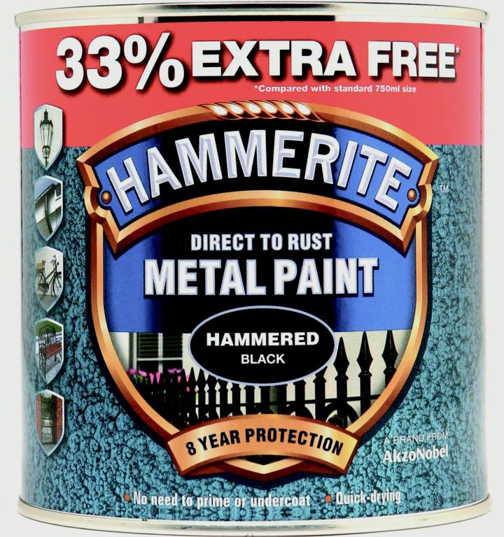 AMK® Hammerite Metal Paint Hammered 750ml + 33% Free Black
