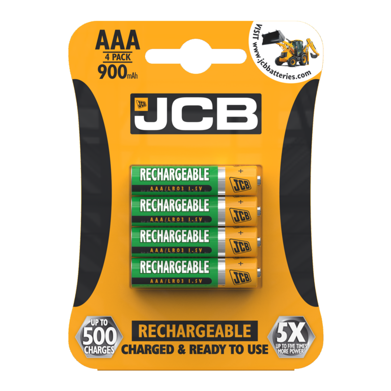 AMK® JCB Rechargeable AAA Batteries 4 Pack 900mAh