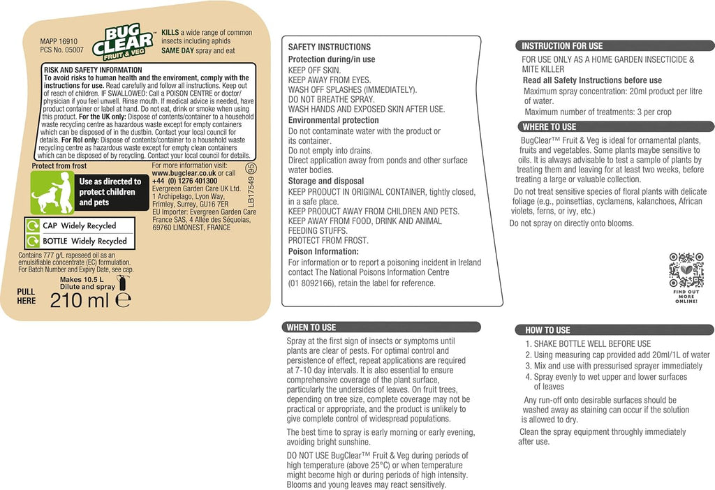 BugClear Fruit & Veg Concentrate 210ml