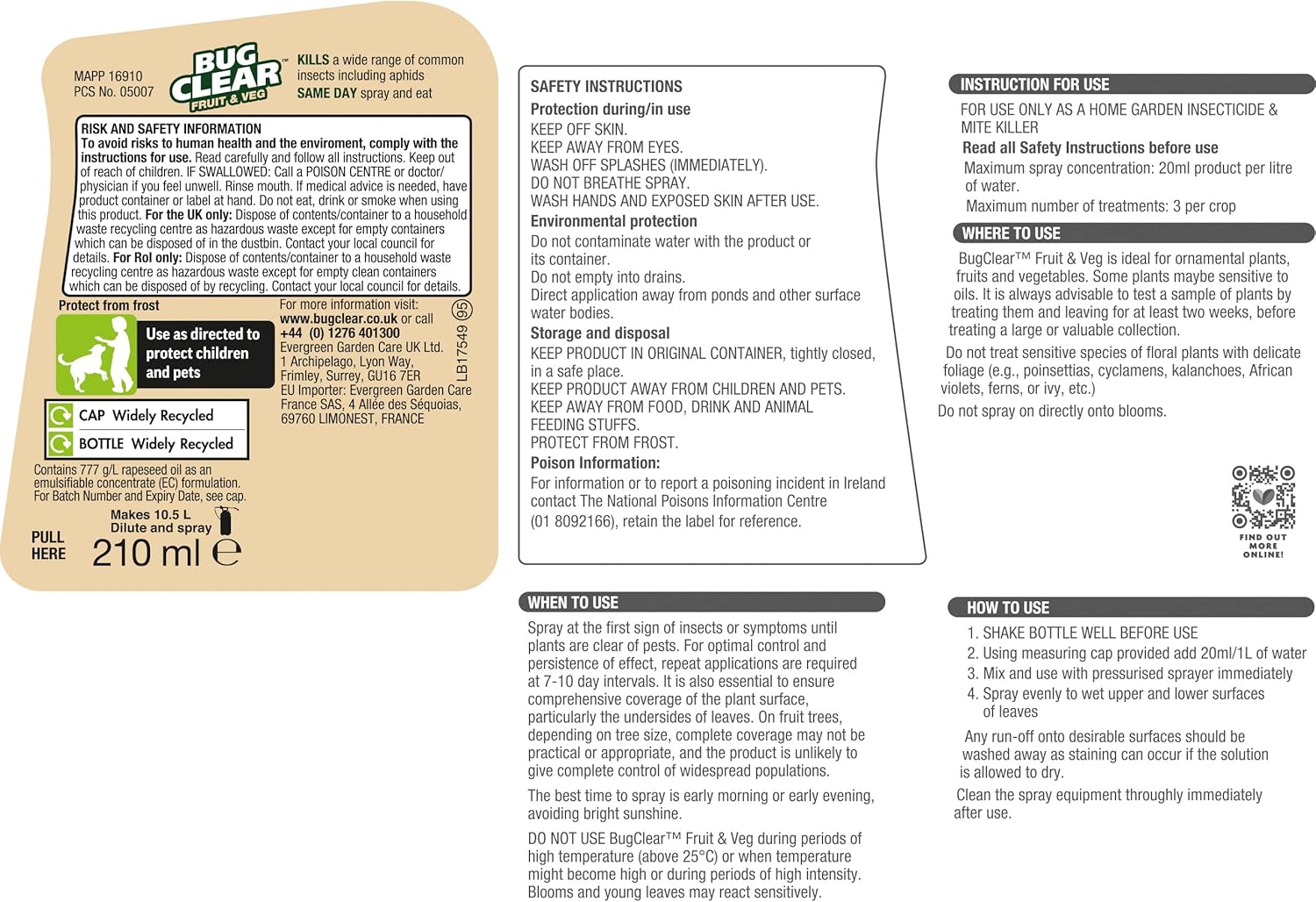 BugClear Fruit & Veg Concentrate 210ml