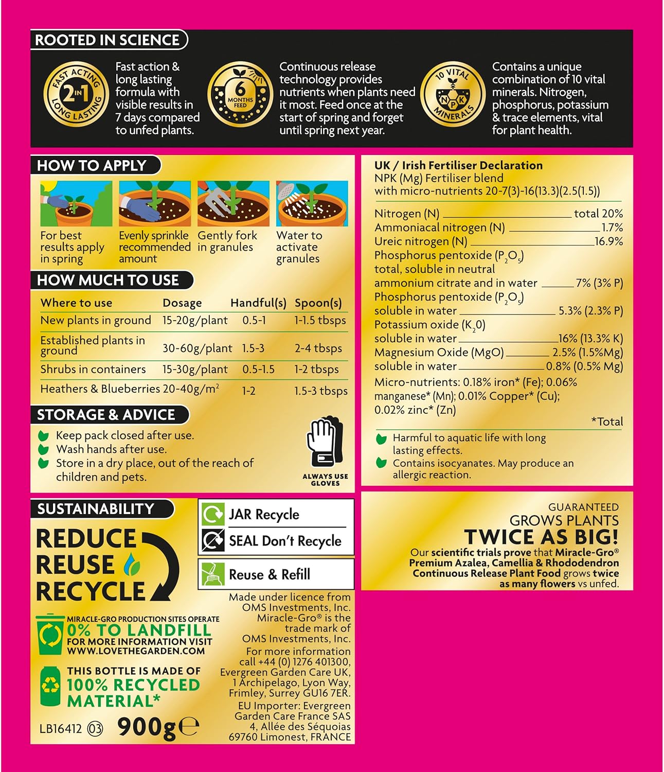 AMK® Miracle-Gro® Azalea, Camellia & Rhododendron Continuous Release Plant Food 900g