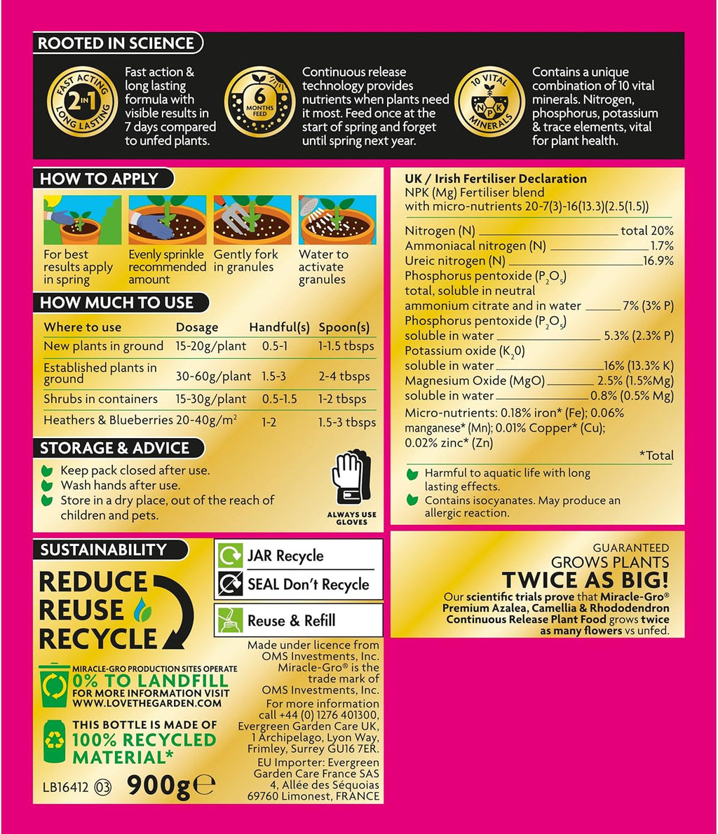 Miracle-Gro® Azalea, Camellia & Rhododendron Continuous Release Plant Food 900g