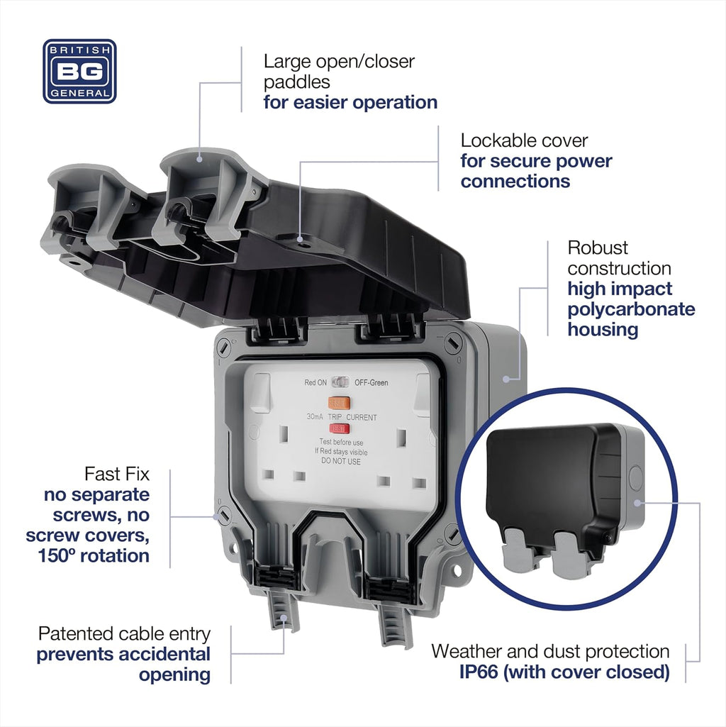 BG Outdoor Socket And RCD 2 Gang IP66