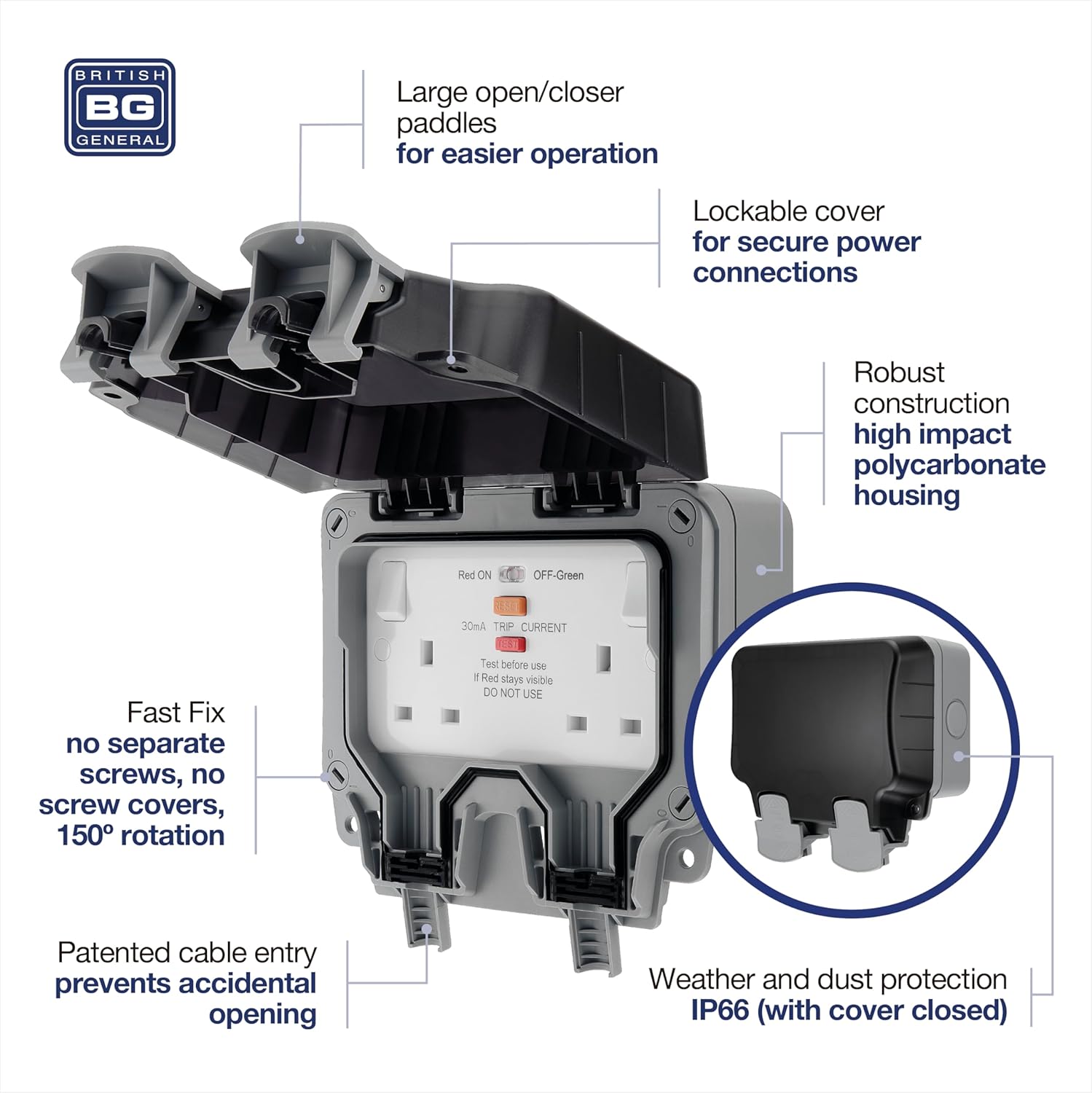 BG Outdoor Socket And RCD 2 Gang IP66