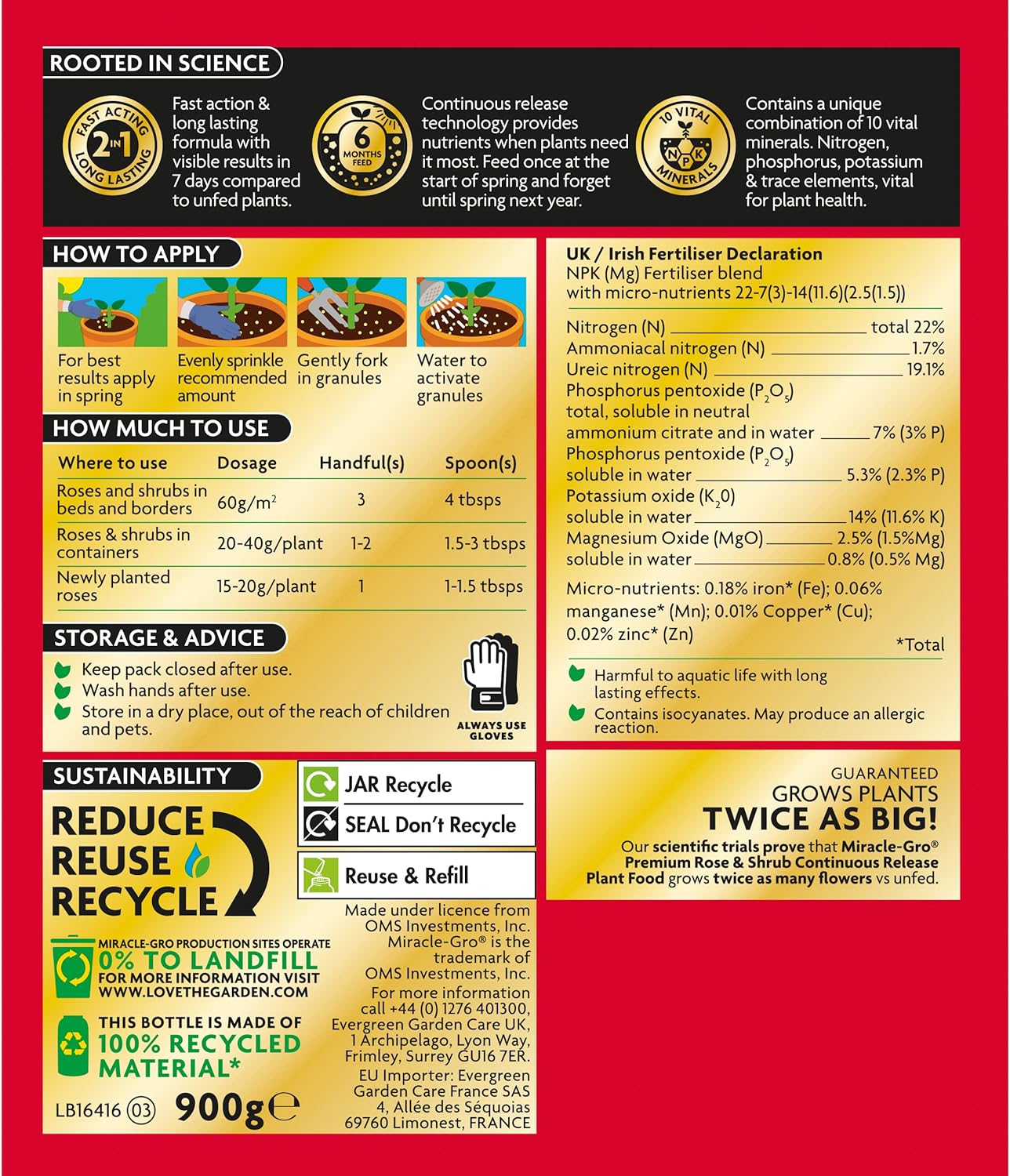 Miracle-Gro® Rose & Shrub Continuous Release Plant Food 900g