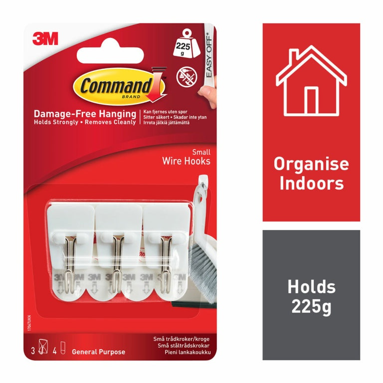 AMK® Command™ Small Wire Hooks 3 Hooks, 4 Small Strips