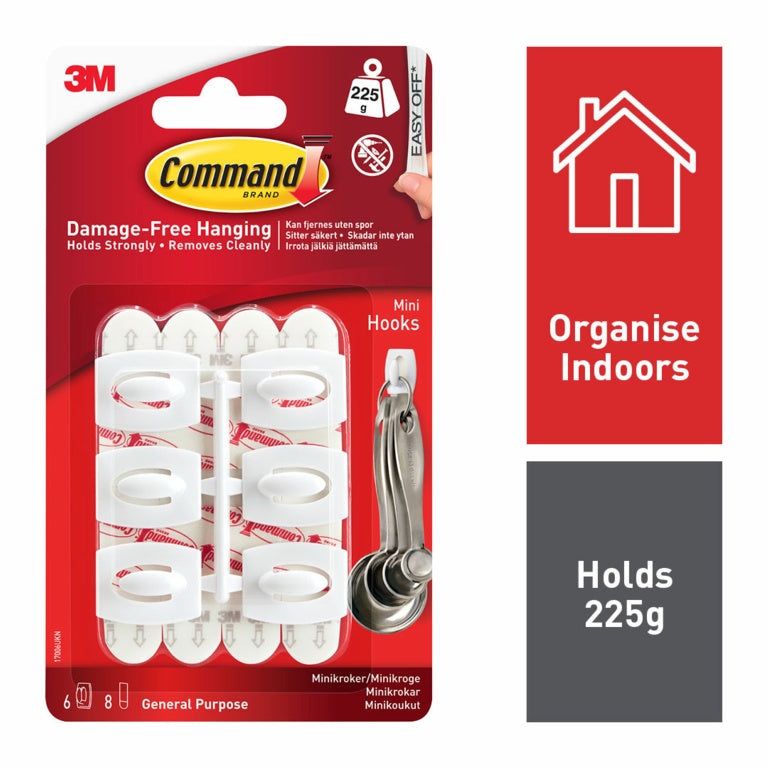 AMK® Command™ Mini Hooks 6 Hooks 8 Small Strips