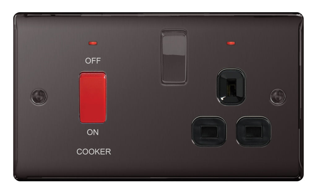 AMK® BG Double Pole Switch With 13a Socket Blk Nickel 45a