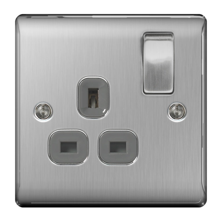 AMK® BG Brushed Steel Switched Socket 13a 1 Gang
