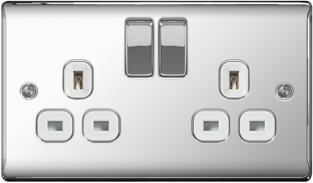 AMK® BG 13a 2 Gang Switch Socket Polished Chrome With White Inserts