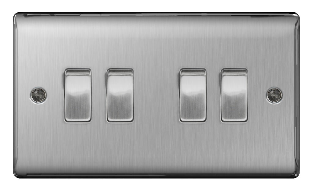 AMK® BG Brushed Steel 10ax Plate Switch 2 Way 4 Gang