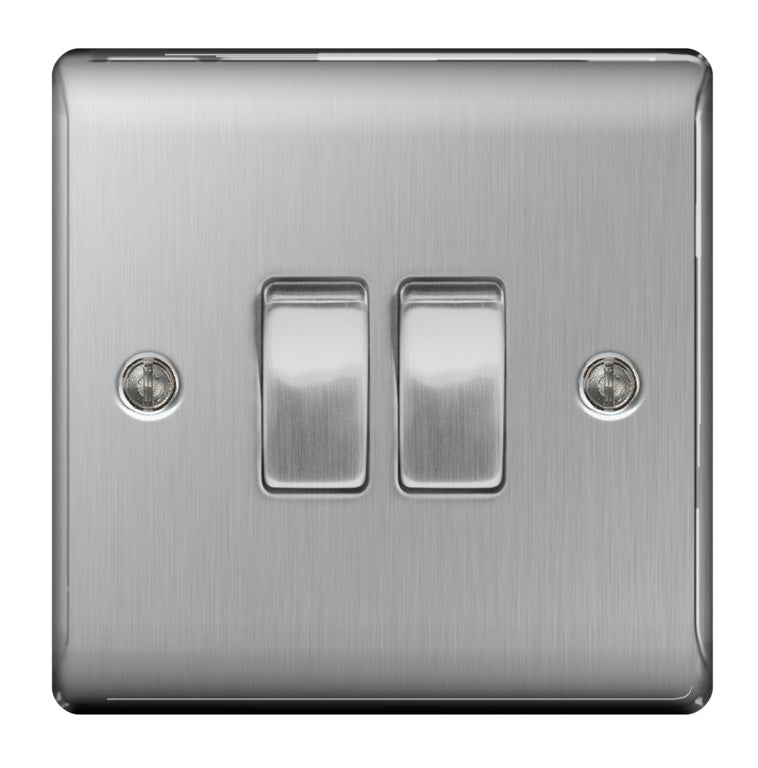 AMK® BG Brushed Steel 10ax Plate Switch 2 Way 2 Gang
