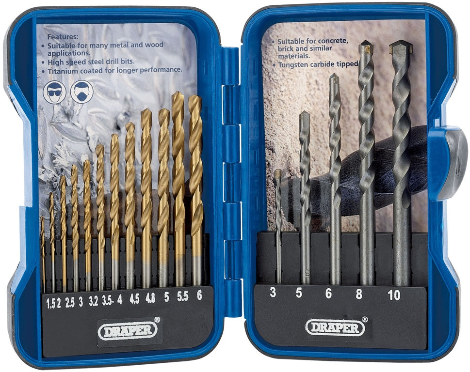 AMK® Draper Combined HSS/Masonry Drill Bit Set 17 Piece