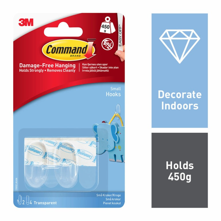 AMK® Command™ Small Clear Hooks with Clear Strips 2 Small Hooks, 4 Small Strips