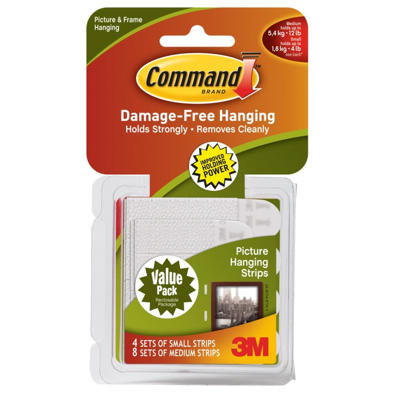 AMK® Command™ Small and Medium Picture Hanging Strips Value Pack 4 Sets of Small Strips, 8 Sets of Medium Strips