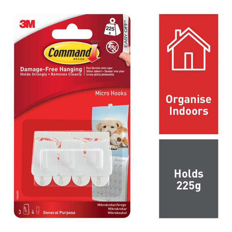 AMK® Command™ Micro Hooks 3 Hooks, 4 Small Strips