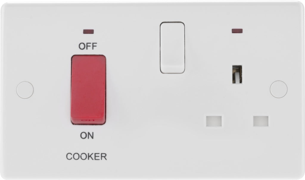 AMK® BG White Round Edge Cooker Control Unit 45a with 13a Socket & LED