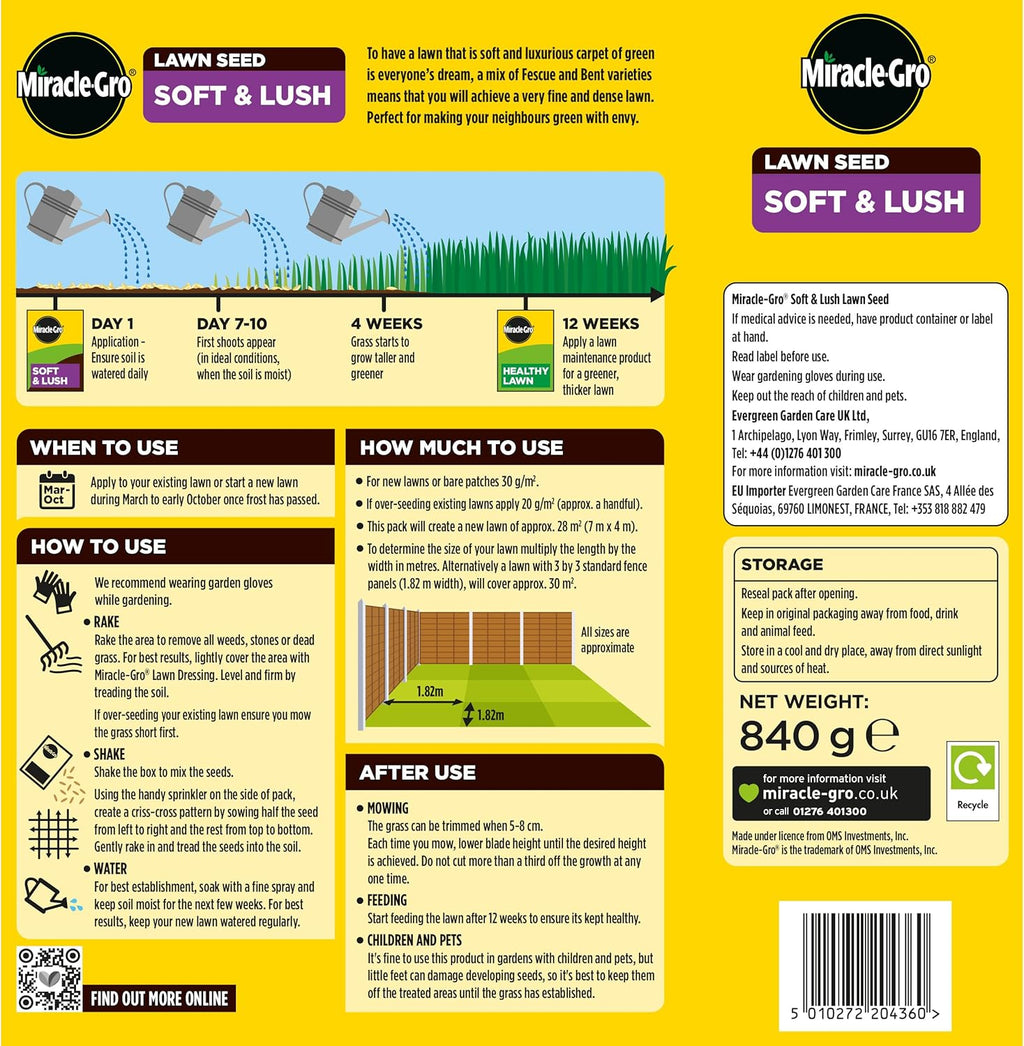 Miracle-Gro® Lawn Seed Soft & Lush Covers Up To 28m2