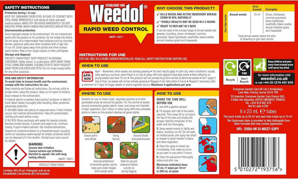 Weedol Rapid Weed Control 6 Tubes Concentrate