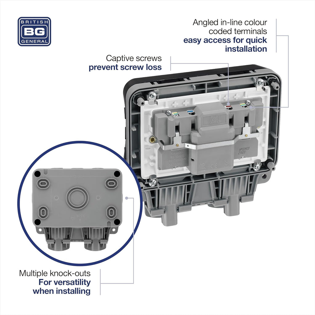 AMK® BG Outdoor Socket And RCD 2 Gang IP66