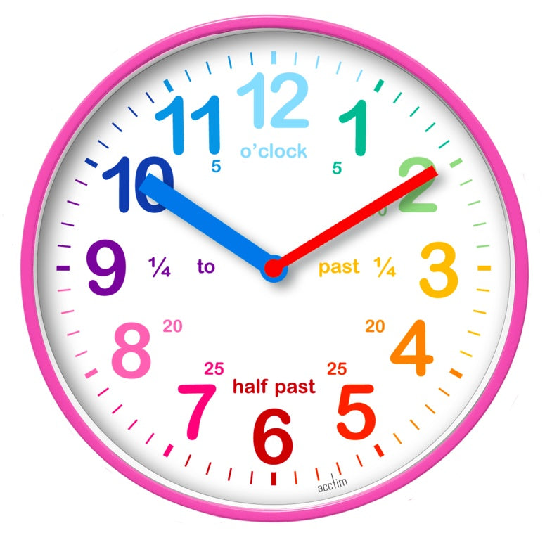 AMK® Acctim Wickford Kids Time Teach Clock 20cm Pink