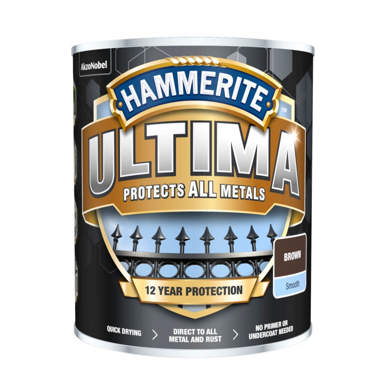AMK® Hammerite Ultima Smooth Metal Paint 750ml Brown