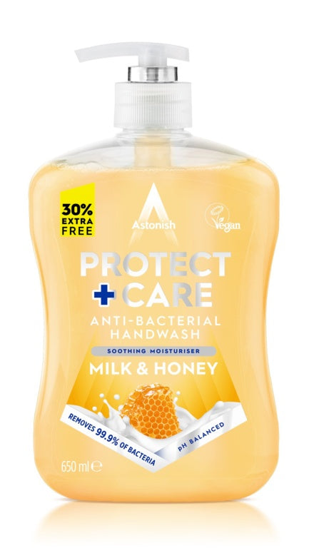 AMK® Astonish Protect + Care Anti Bacterial Handwash 650ml Milk & Honey