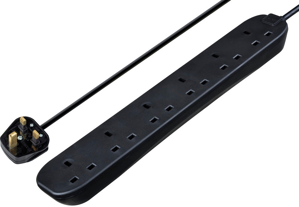 AMK® Masterplug 6 Gang Black Extension Lead With 2m Cable 13amp