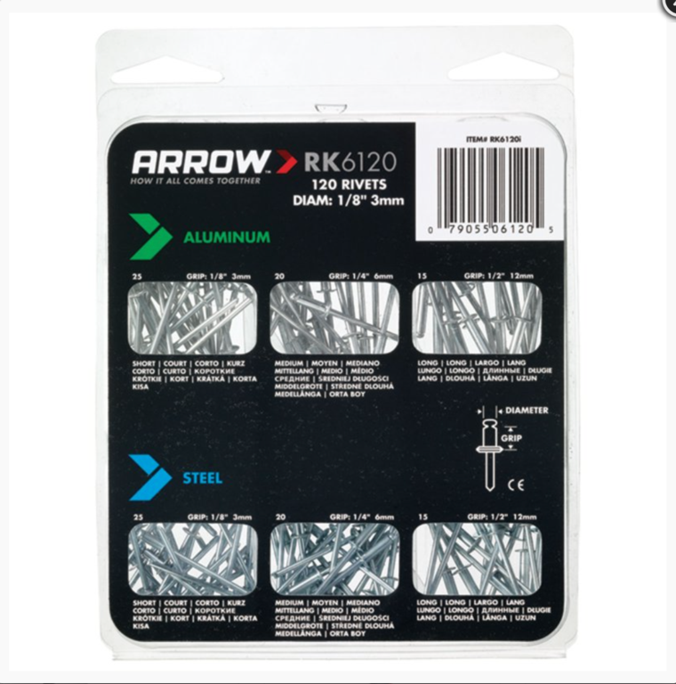 AMK® Arrow Assorted Rivets Pack 120