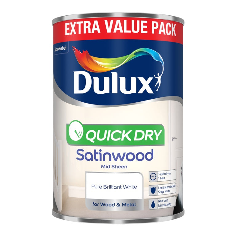 AMK® Dulux Quick Dry Satinwood 1.25L Pure Brilliant White