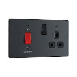 AMK® BG 45a Double Pole Plastic Cooker Switch & Socket With LED Matt Grey