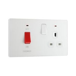 AMK® BG 45a Double Pole Plastic Cooker Switch & Socket With LED Pearlescent White