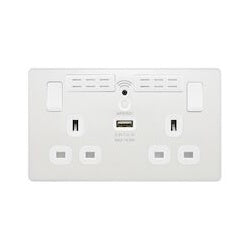 AMK® BG 13a 2 Gang Plastic Switched Socket With Wifi & USB Pearlescent White