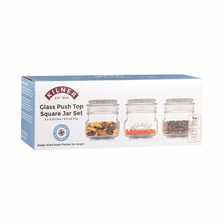 AMK® Kilner Square Push Top Jars 250ml Set 3