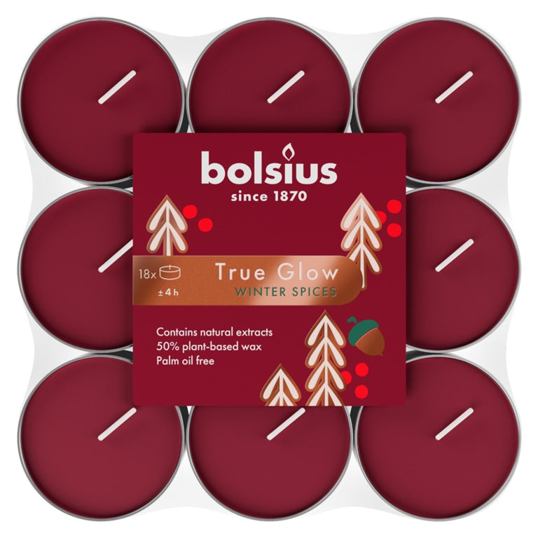 AMK® Bolsius True Glow Fragrance Tealight Winterspice / Red Pack Of 18