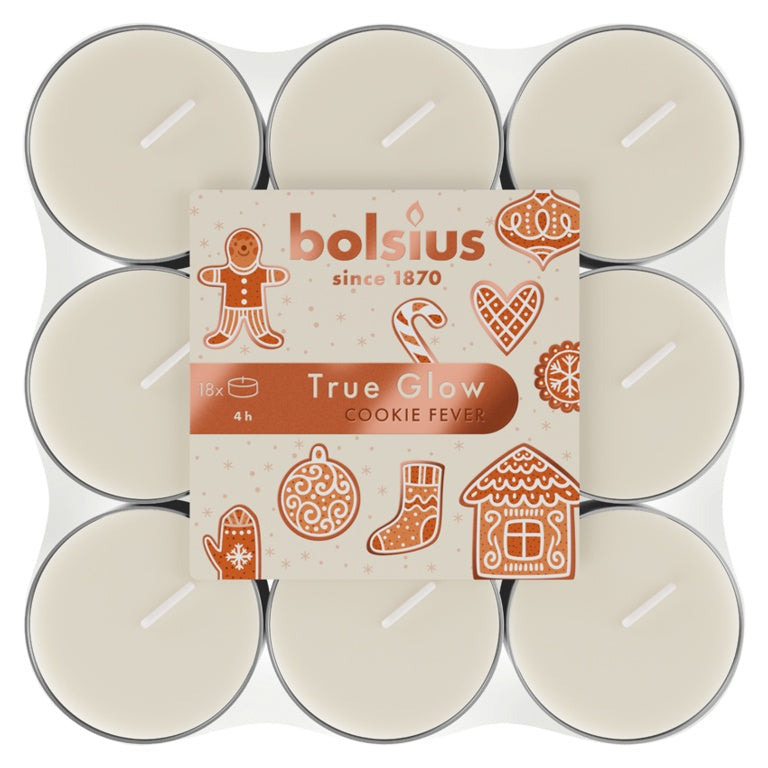 AMK® Bolsius True Glow Fragrance Tealight Cookie Fever / Ivory Pack Of 18