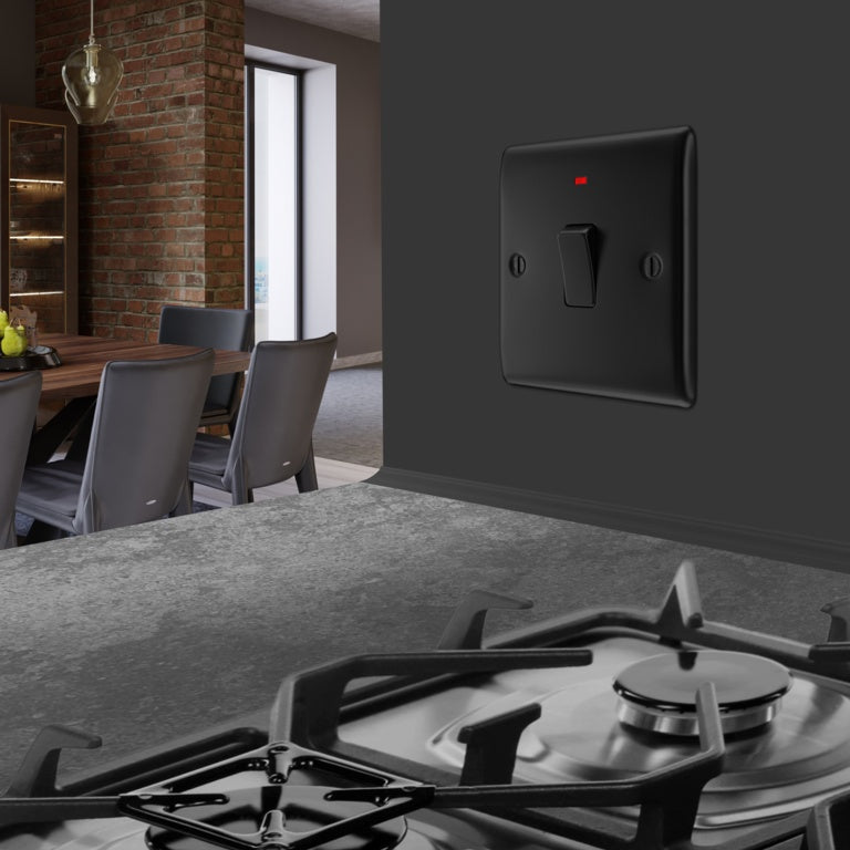 AMK® BG Double Pole Switch With Power Indicator 20a Black