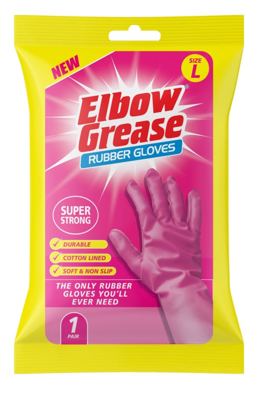 AMK® Elbow Grease Pink Super Strong Rubber Gloves Large