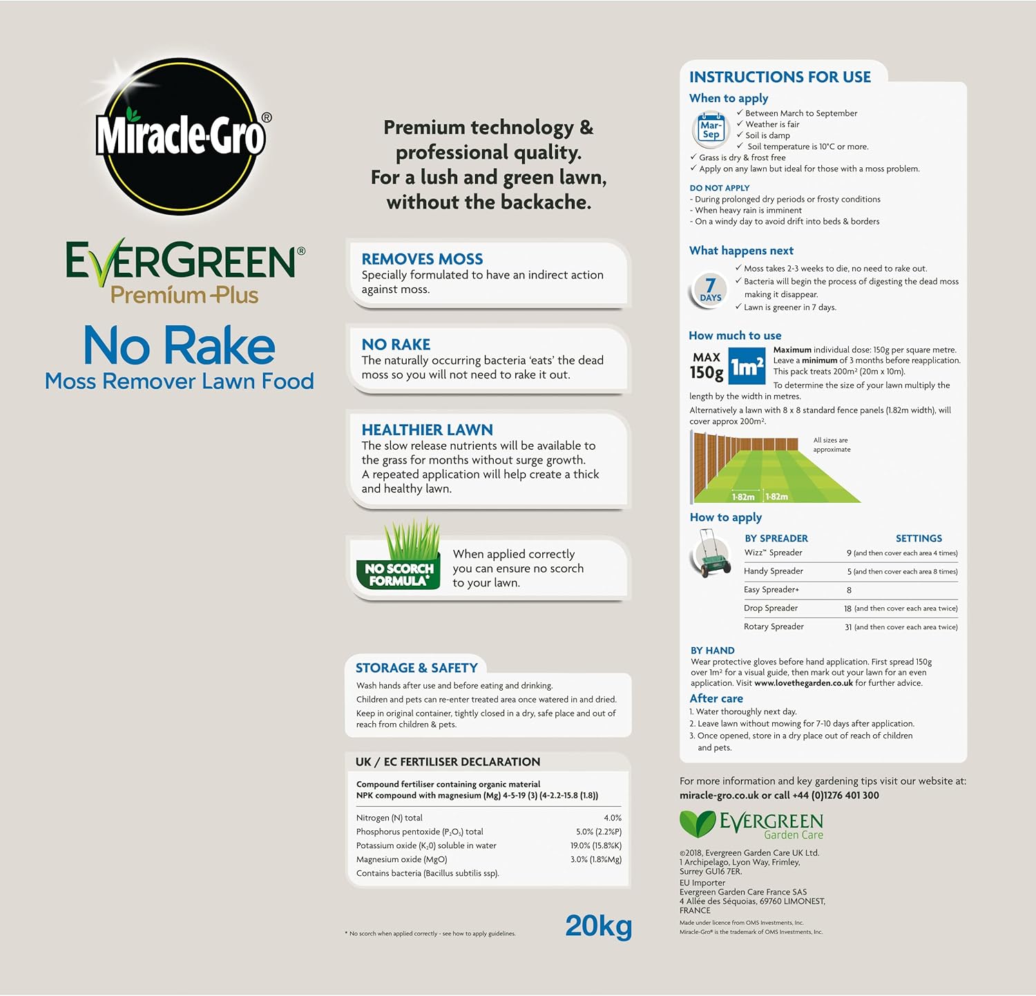 AMK® Miracle-Gro® Evergreen No Rake Moss Remover 100m2