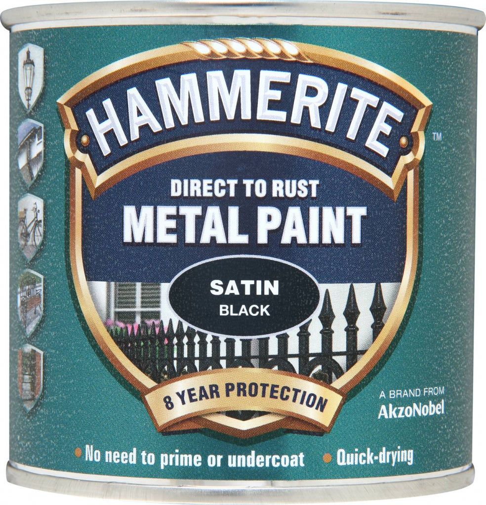 AMK® Hammerite Metal Paint Satin 250ml Black