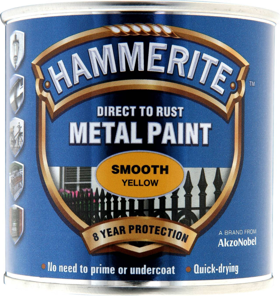 AMK® Hammerite Metal Paint Smooth 250ml Yellow