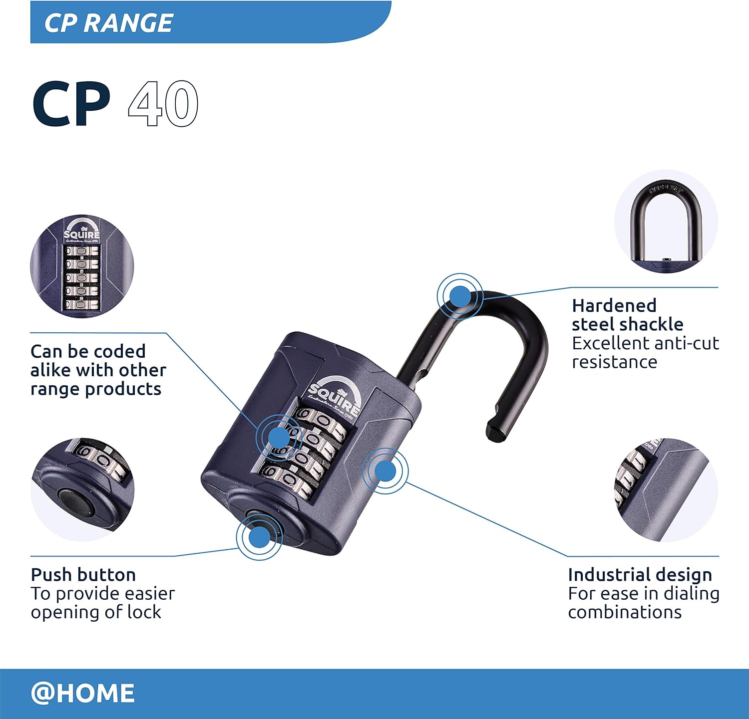 Squire Recodeable Heavy Duty Combination Padlock 40mm