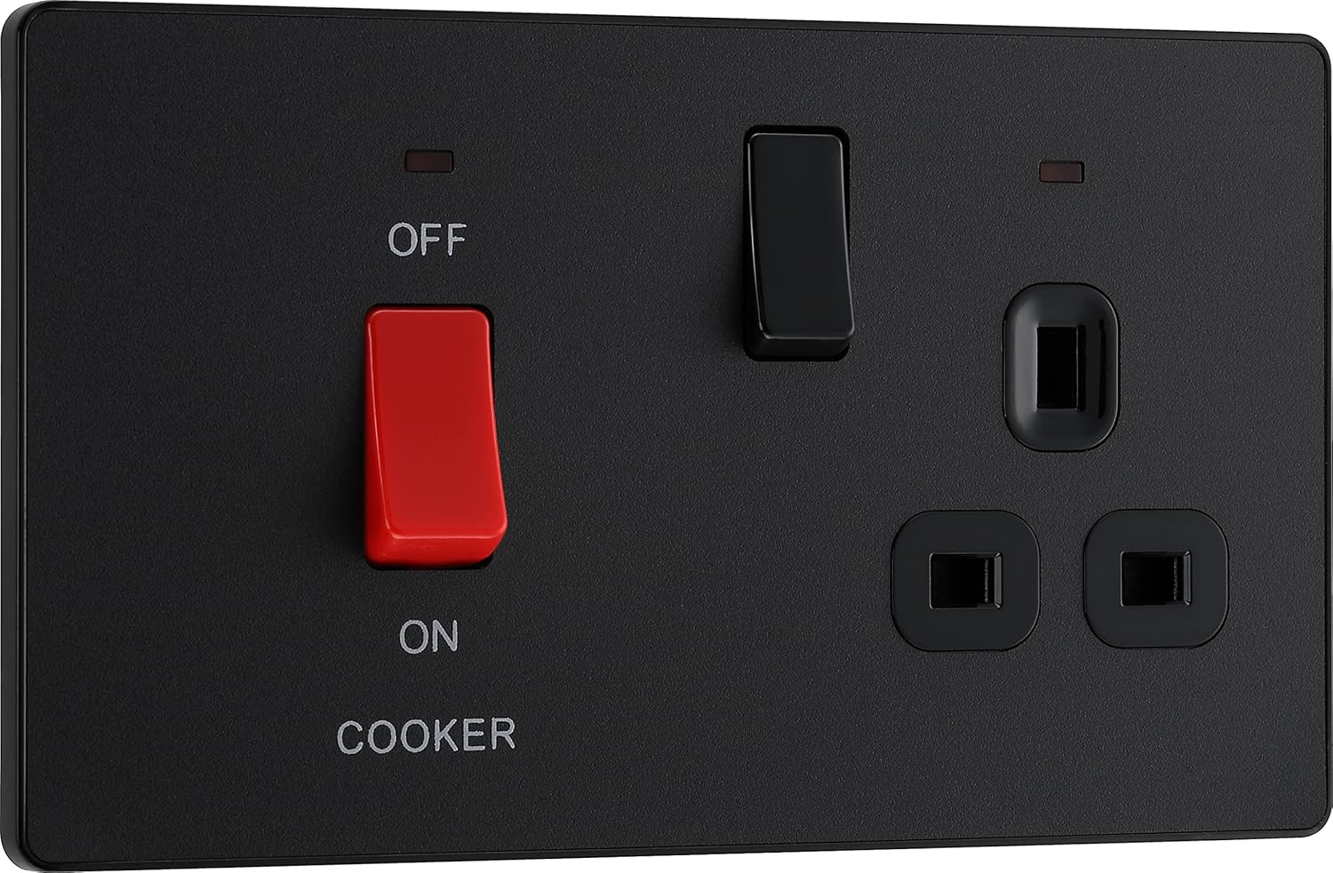 AMK® BG 45a Double Pole Plastic Cooker Switch & Socket With LED Matt Black